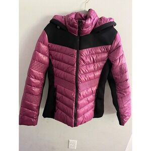 Guess Women's Puffer Hooded Magenta Plum Purple Fuschia Quilted Coat Large